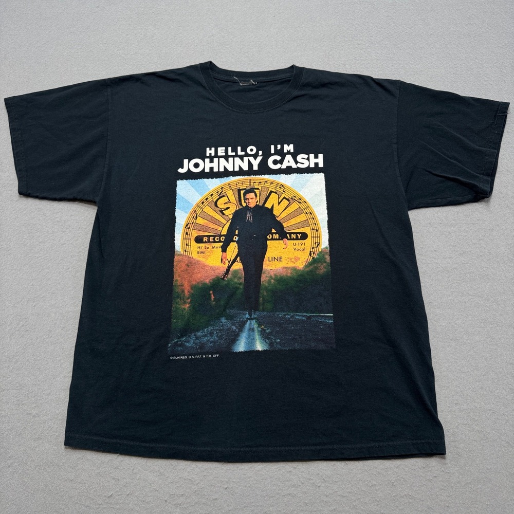 Johnny Cash T-Shirt Men's XL Black Sun Records Music Graphic Short Sleeve Cotton